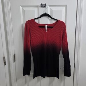 NY Collection Red and Black Ombre Long Sleeve Top